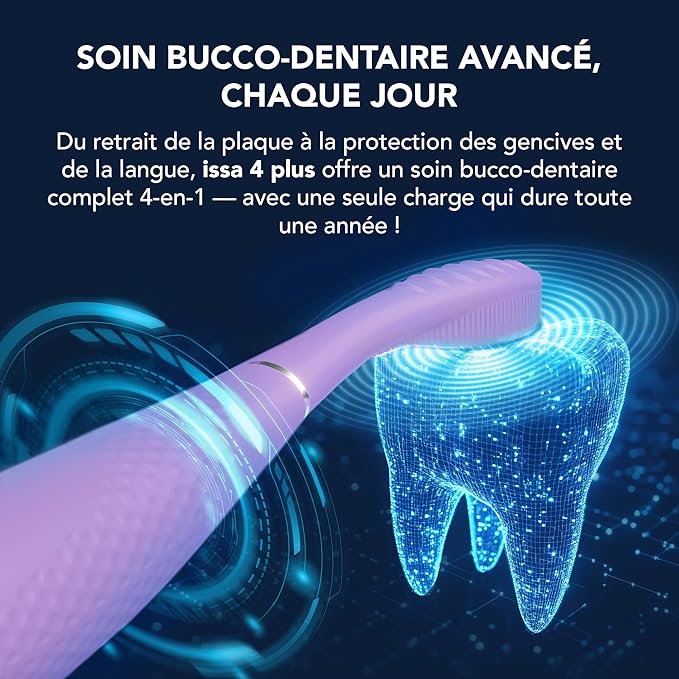 FOREO ISSA 4 Plus Sonic Electric Toothbrush - 4-in-1 AI-Guided Rechargeable Toothbrush Bundle with Extra Silicone &amp Polymer Hybrid Brush Head Soft Bristles Whitening Teeth - Lavander