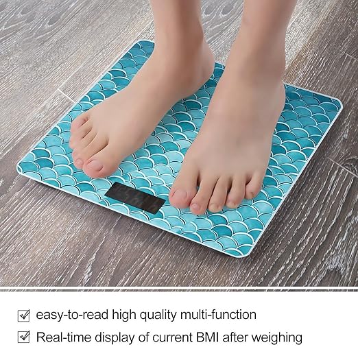 Blue Waves Squama Mermaid Scale Bathroom Scale for Body Weight LCD Display Digital Bathroom Scale Tempered Glass Bathroom Weight Scales Fashion Smart Scales for Home Bedroom 400 Lb
