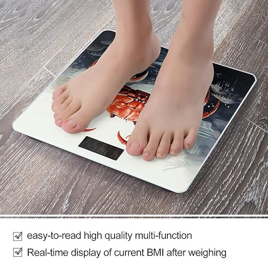 Red Crab Sea Bathroom Scale Automatic Power On/Off Body Scales LCD Backlight Display Square Digital Scale Rounded Corners Bathroom Scales for Home Bedrooms