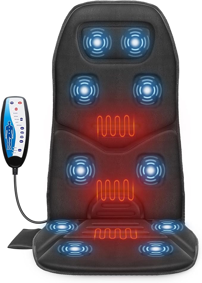 COMFIER Back Massager for Chair – Upgraded Vibration Chair Massager Deep Tissue Back Massager for Pain Relief Massage Chair Pad with Graphene HeatingGifts for Dad Mom Men Women