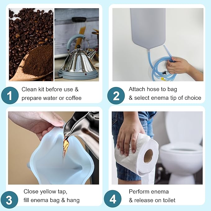 Deepdeem Clear Silicone Enema Bag Kit – 2 Quart Reusable Colon &amp Detox Care System with 6.75ft Hose &amp 7 Tips Non-Toxic Home Colonic Kit for Men &amp Women (Coffee/Water Compatible)