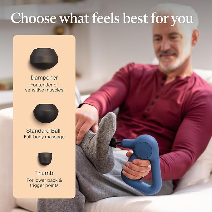 TheraGun Therabody Relief Handheld Percussion Massage Gun - Easy-to-Use Comfortable &amp Light Personal Massager for Every Day Pain Relief Massage Therapy in Neck Back Leg Shoulder and Body (Navy