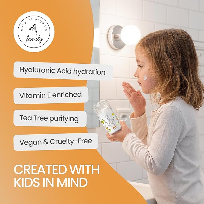 Kids Face Cream - Gentle and Calming Moisturizer Lotion for Sensitive Skin Natural Hydration and Spot Control with Shea Butter Tea Tree Hyaluronic Acid Vitamin E - Made in UK - Vanilla Scented