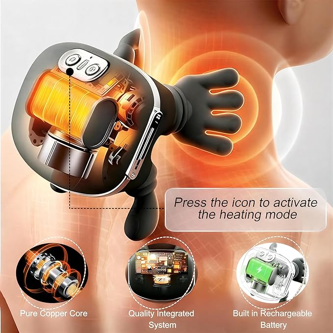 4D Shiatsu Neck Massager with Heat Wireless Deep Tissue Back &amp Shoulder Massager for Cervical Pain Relief Portable Rechargeable Kneading Massage Device for Home Office &amp Travel