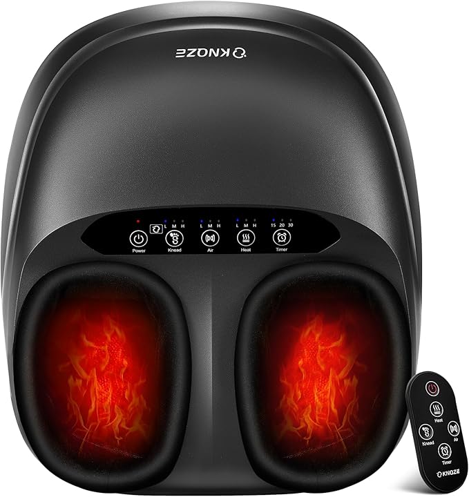 KNQZE Shiatsu Foot Massager with Heat and Compression Deep Kneading Foot Massage for Plantar Fasciitis Relief Remote Control Multi Massage Modes Auto Shut-Off Timer FSA Eligible Mothers Day gift