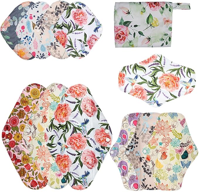 12 Pack Cloth Menstrual PadsReusable Sanitary Pads4 Pieces Panty Liners + 4 Pieces 10 Inch Regular + 3 of 14 Inch Overnight and 1 of Mini BagUnscented