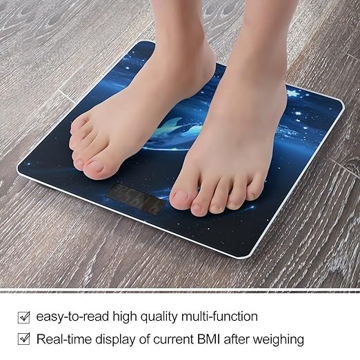 Star - Swimming Dolphin Weight Scale Large Digital Bathroom Scales with Bright LED Display Non Slip Digital Scale and Step On Fashion Weighing Machine for Body