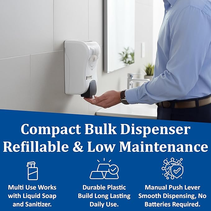 San Jamar Summit Rely Soap &amp Sanitizer Dispenser Manual Wall-Mounted Liquid &amp Lotion Dispensing for Bathroom and Kitchen Plastic 900 mL White
