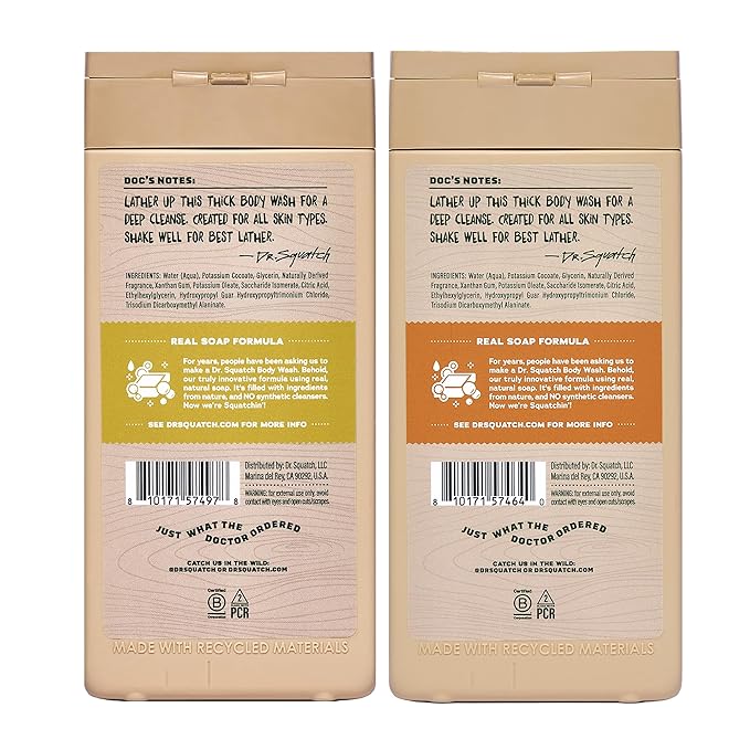 Dr. Squatch Natural Men's Body Wash Shower Gel - Cleansing Nourishing Long Lasting Scent Moisturizing Body Wash for Men - Mountain Meadow + Lumberjack Lodge (14 oz 2-Pack)