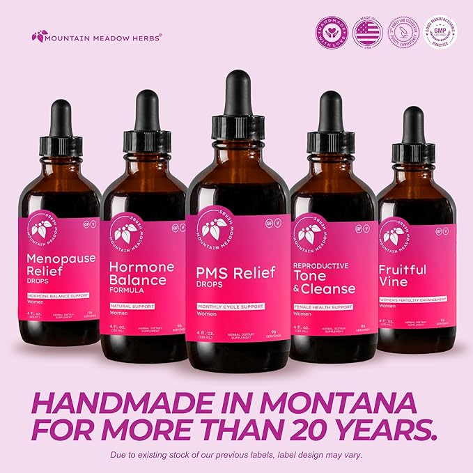 Mountain Meadow Herbs PMS Relief Drops | Liquid Herbal Supplement for Menstrual Period Discomfort | Hormonal Support for PMS Cramps Mood Swings &amp Acne with Chaste Tree Berry (Vitex) &amp Wild Ya