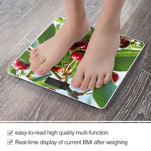 Cute Cherry Bathroom Scale for Body Weight Bathroom Weighing Scales with Back Lit LED Display Sturdy Tempered Glass Body Weight Bathroom Scale 400lb Weighing