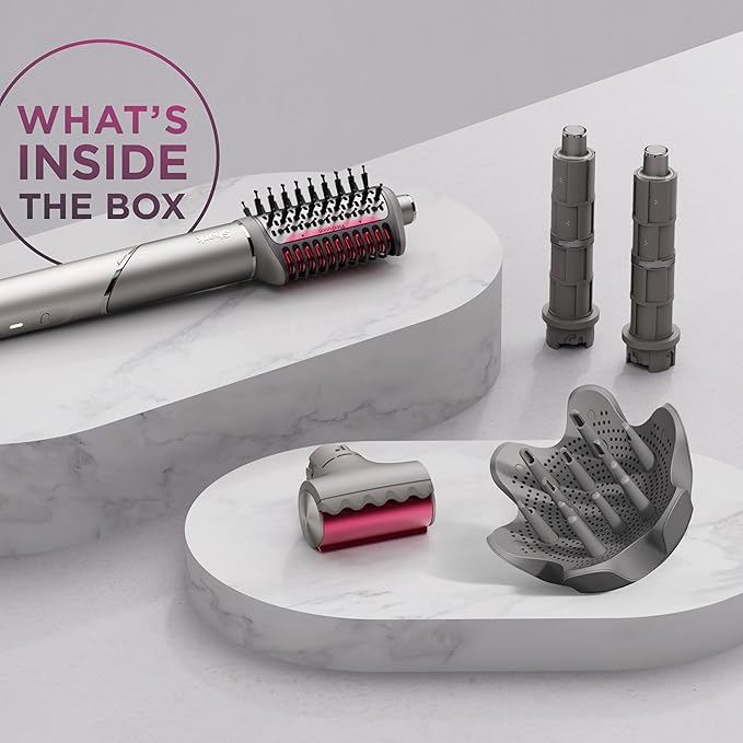 Shark FlexFusion Hair Dryer with Fusion Hair Brush Diffuser Ceramic Air Styler with Auto-Wrap Hair Curlers Ceramic Plates Metallic Mist HD642