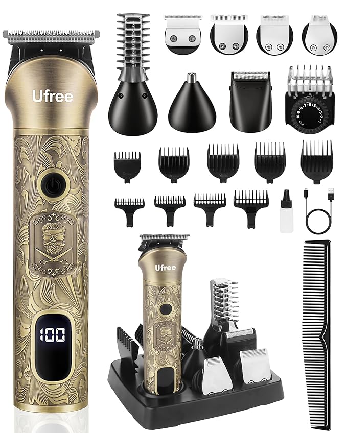 Ufree Beard Trimmer for Men Electric Razor Shaver Cordless Hair Clipper Shaving Kit for Mustache Body Nose Ear Hair Facial Adjustable Beard Grooming Kit Birthday Gifts for Men