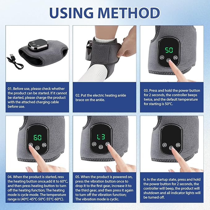 Cordless Ankle Massager with Heat 3 in 1 Foot Massager USB Rechargeable Heating Wrap with 5 Heat Levels &amp 3 Vibration Modes Shiatsu Massage for Foot Pain Relief Arthritis Sprains