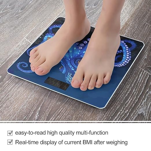 Blue Octopus Bathroom Scale for Body Weight Bathroom Digital Electronic Weighing Scale with Back Lit LED Display Sturdy Tempered Glass Weight Watchers Scales 400lb
