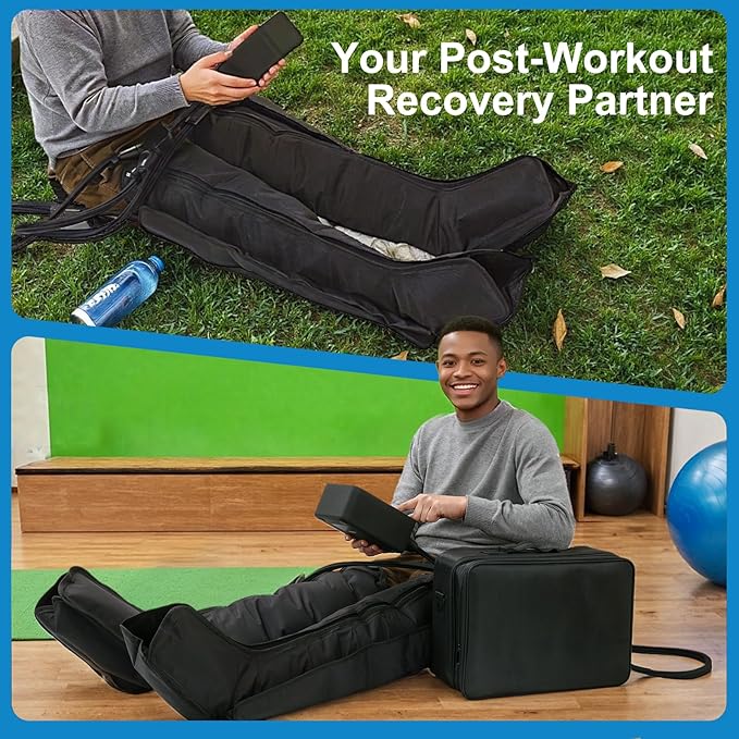 Air Compression Therapy System Rechargeable Leg Massager Dynamic Leg Compression Recovery Boots for Fast Recovery and Improved Circulation for Athletes (4 Chamber- XL)