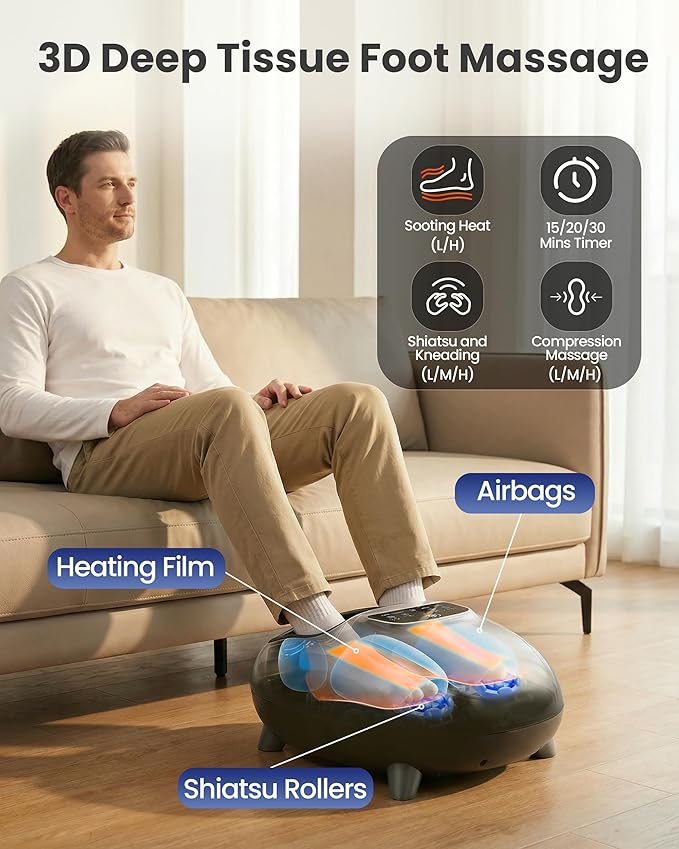 CILI Shiatsu FSA Foot Massager with Heat and Compression Knead Rolling HSA Feet Massager for Neuropathy Plantar Fasciitis Remote Control Up to Men Size 14 Christmas Gifts for Men Women