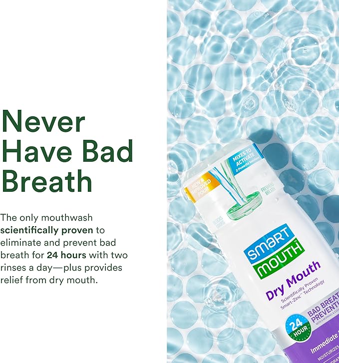 SmartMouth Package with Dry Mouth Activated Mouthwash - 16 Fl Oz Dry Mouth Oral Rinse - Dual-Action Mints 50 Count - Premium Zinc Ion Toothpaste