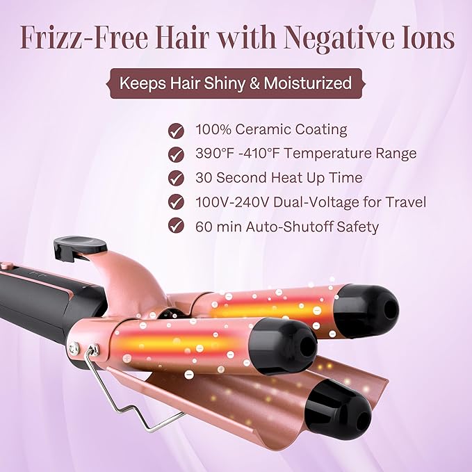 Asani Curling Iron Wand Set 6-in-1 - Beachwaver Hair Curler with 3 Barrel Hair Crimper Tapered Spiral Curling Iron - Fast Heating Travel Hot Styling Tools for Women with Dual Voltage (110-240V AC)