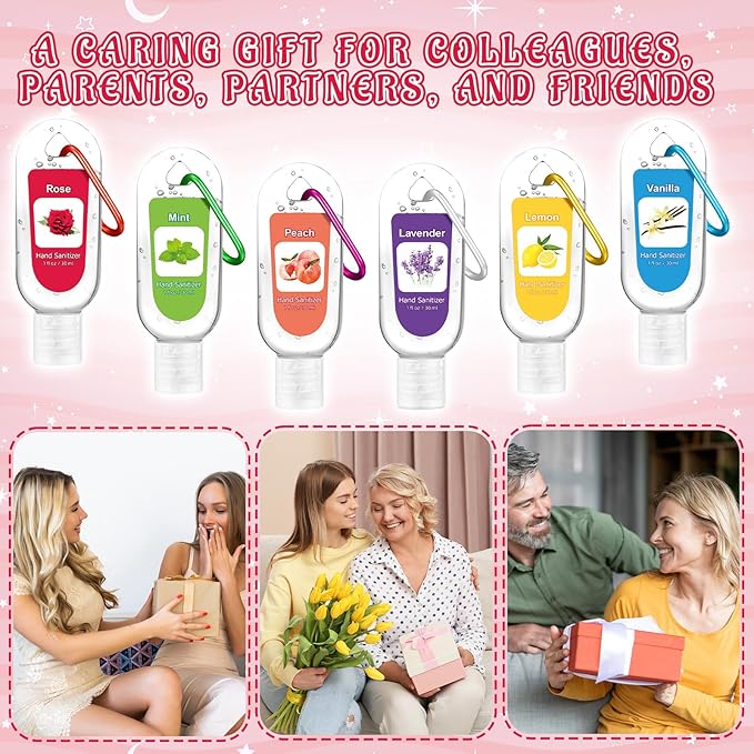 24 Pcs Fruit Scented Hand Sanitizer Keychain Gift Mini Lavender Hand Sanitizer Gel Bulk 1 oz Employee Appreciation Gift for Nurse Teachers Team Doctors Women Coworker Graduation Party Supplies