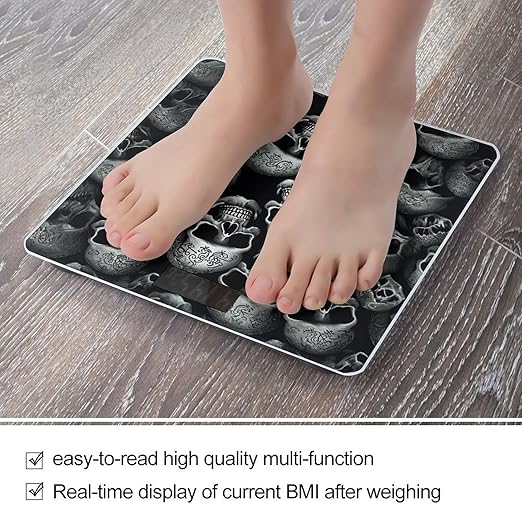 Black Skull Bathroom Scale for Body Weight LCD Display Digital Bathroom Scale Tempered Glass Bathroom Weight Scales Fashion Smart Scales for Home Bedroom 400 Lb