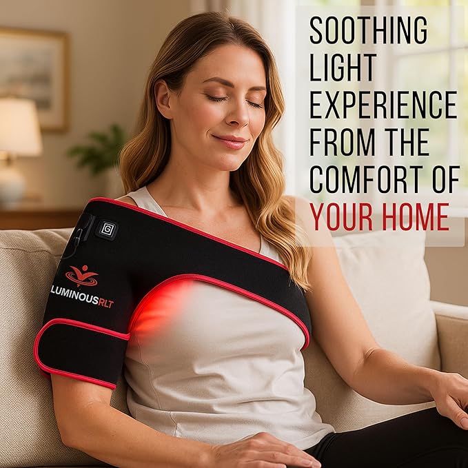 LuminousRLT Red Light Shoulder Wrap – Flexible LED Light Device with Red &amp Near-Infrared LEDs (660nm &amp 850nm) 192 LEDs Auto Shut-Off Adjustable Fit