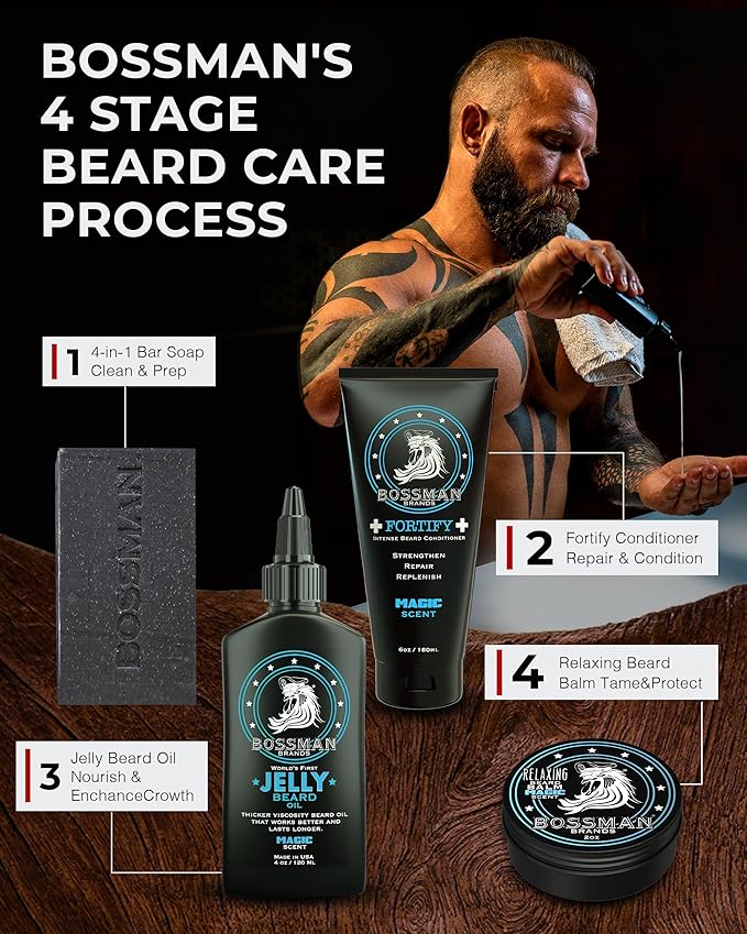 Bossman Jelly Beard Oil &amp Beard Balm Bundle (12 oz in Total Magic Scent) - Softens Tames Moisturizes &amp Conditions - Magic Scent - Natural Ingredients &amp Made in USA