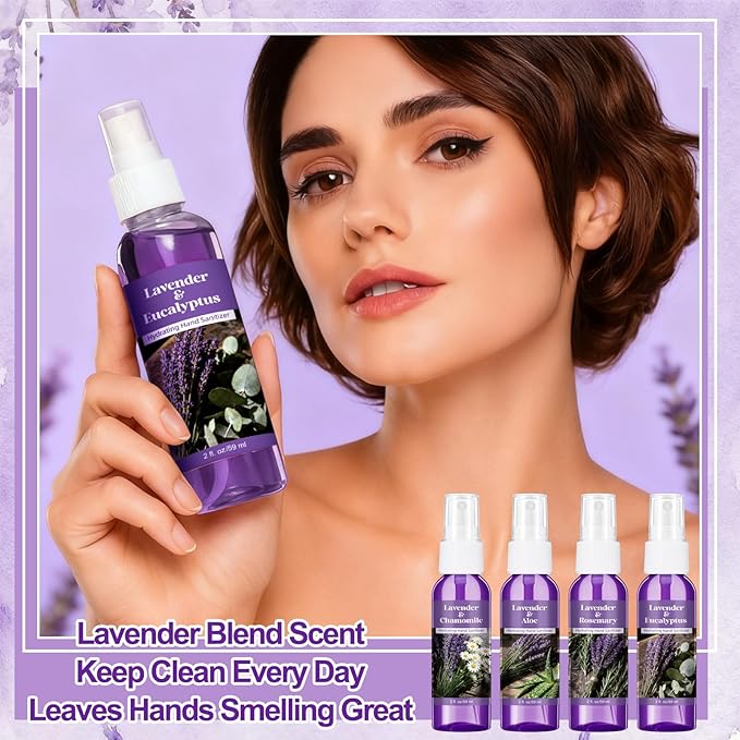 12 Pcs Lavender Hand Sanitizer Spray Bulk Scented Hydrating Hand Sanitizer Spray Travel Size 2 Fl oz Portable Pocket Bottle for Women Men Adults Office Family School Christmas Stocking Stuffers