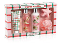 Fragrance Bath &amp Body Collection Gift Box Includes Shower Gel Body Lotion Body Scrub Bath Bomb &amp Sponge (Warm Vanilla - Pink) – Mother's Day Gift for Mom