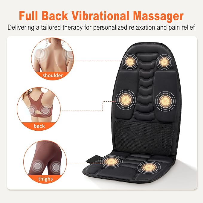 Massage Cushion Bundle with Heat — Full-Body Vibration Seat Massager + Targeted Pad for Back &amp Waist Relaxation Set for Office Chair Home Use or Gifts