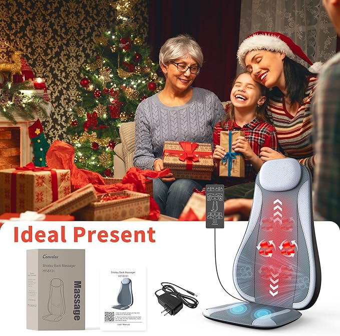 Shiatsu Back Massager with Heat &amp Cooling Kneading Rolling Vibration Chair Massager for Deep Tissue Pain Relief Massage Chair Pad for Home &amp Office