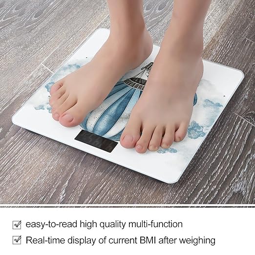 Blue Hot Air Balloon Digital Bathroom Scale for Body Weight Weighing Scale with Backlit LCD Display High Precision Measurements &amp Measures Weight Up to 180kg