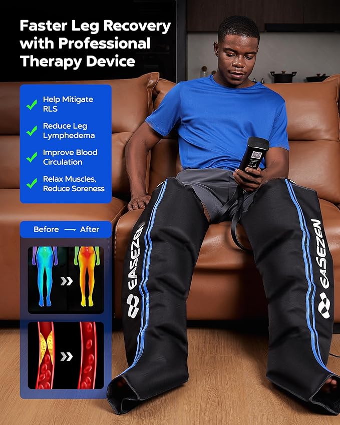 Leg Compression Massager for Circulation and Pain Relief Leg Recovery Compression System for Fast Recovery of Foot Calf and Thigh Relieve Edema Reduce Muscle Fatigue X-Large Plus Size