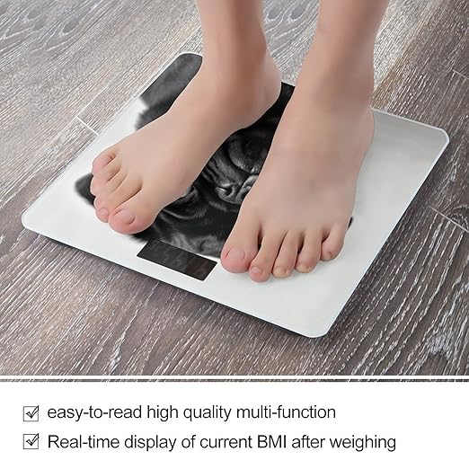 Cute Black Pug Dog Weight Scale Digital Electronic Scales Bathroom Scale Larg LCD Backlight Display High Precision MeasurementsTempered Glass