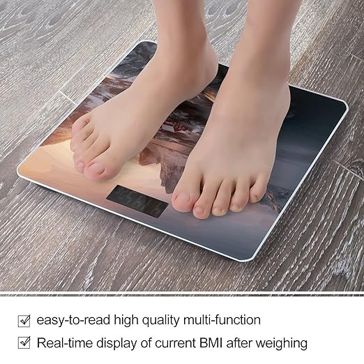 Sunrise Over Hamnoy Scale for Body Weight Anti-Slip Tempered Glass Digital Bathroom Scales Clear LCD Display Weighing Scale Safe Rounded Corners Smart Scales
