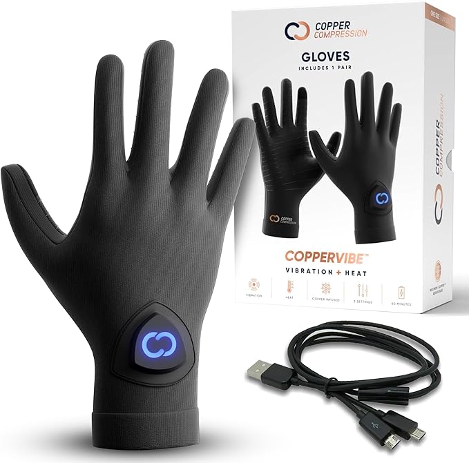 Copper Compression CopperVibe Vibration &amp Heat Gloves - Heated Hand Massage