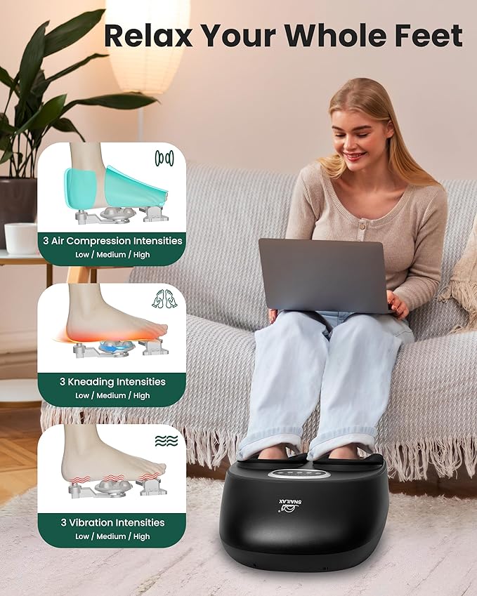 Snailax Shiatsu Foot Massager Machine with Soothing Heat Deep Kneading Air Compression Improve Blood Circulation and Foot WellnessRelax for Home or Office Use