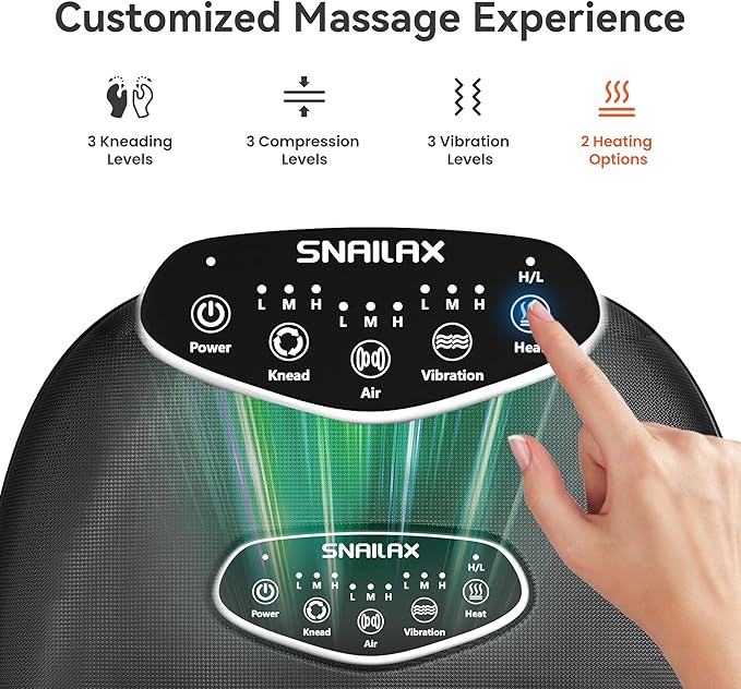 Snailax Shiatsu Foot Massager with Heat Deep Kneading Compression Vibration Feet Massager Machine for Plantar Fasciitis Neuropathy Foot Warmer Under Desk Size 13 Gifts for Men Women