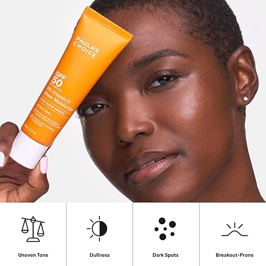 Paula's Choice 5% Vitamin C Sheer Sunscreen for Face SPF 50 Face Sunscreen Moisturizing Lightweight Invisible Prevents Dark Spots No Cast All Skin Types UVA/UVB Protection Fragrance-Free 2oz