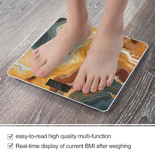 Marble Modern Art Scale for Body Weight Anti-Slip Digital Bathroom Scale Sturdy Toughened Glass Weighing Scales High Precision Safe Rounded Corners Smart Scales