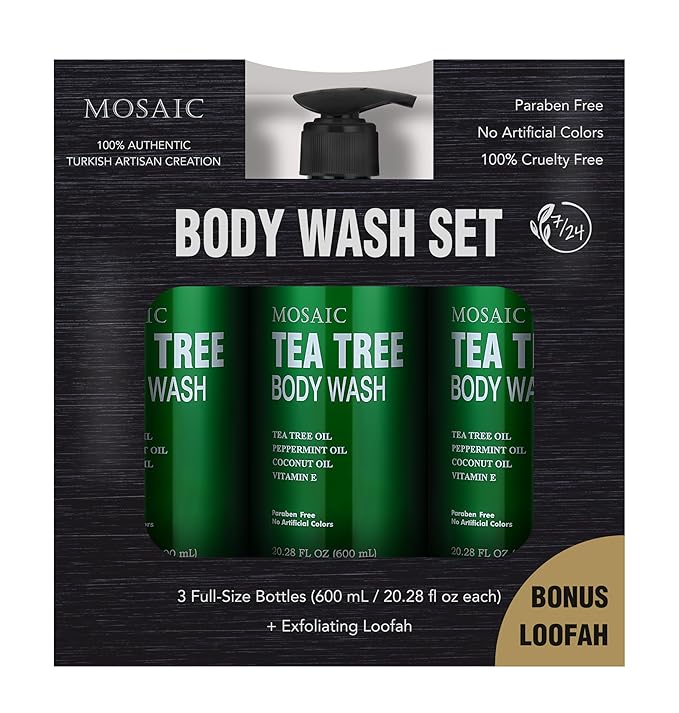 AnatoliaDaphne Tea Tree Body Wash and Shower Gel with Vitamin E for Jock Itch Eczema Ringworm Body Odor Body Wash Women &amp Men with Added Body OilsLARGE 20.2 FL Oz Bottle (Tea Tree Pack of 3)