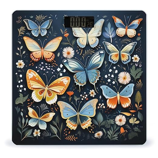 Many Colorful Butterflies Scale for Body Weight Highly Accurate Digital Bathroom Scale Sturdy Tempered Glass Weighing Scales with LCD Display Fashion Body Fat Smart Scales 400lb