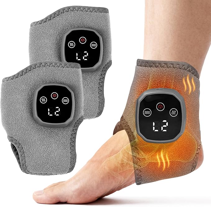 YAZHI Foot Massager 2-in-1 Warming Wrap – Relax &amp Renew Foot &amp Ankle Massager with 3 Modes &amp 4 Heat Levels Portable for Home or Travel 2pack