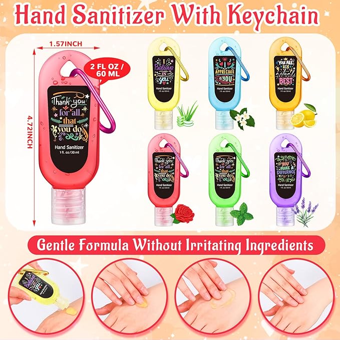 24 Pack Inspirational Scented Hand Sanitizers Keychain Gift Mini Hand Sanitizer Bulk 1 oz Travel Size Sanitizer Gel Thank You Gift for Teachers Women Team Coworker Graduation Party Favors