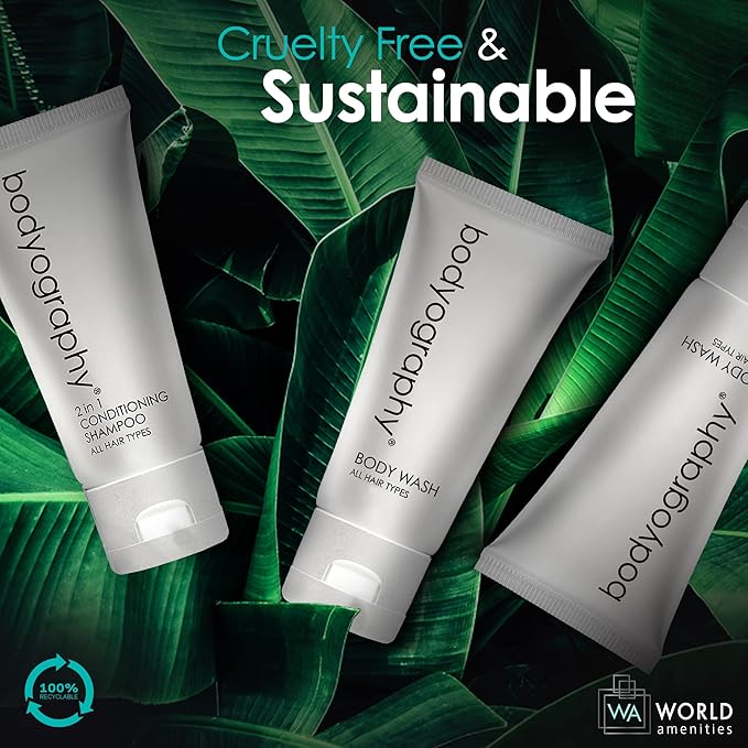 World Amenities - Bodyography blanc- Bulk Body Wash | 50 Count 1.4oz | Vanilla White Tea Mini Travel Size Toiletries (100% Recyclable Tube with Flip Top Cap) Hotel Amenities.