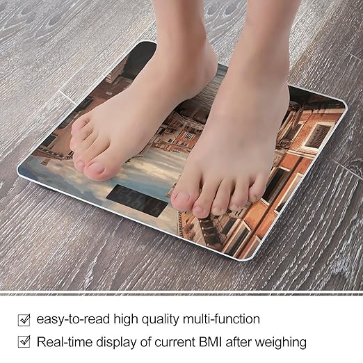 Beautiful Venice Canal View Bathroom Scale for Body Weight Bathroom Digital Electronic Weighing Scale with Back Lit LED Display Sturdy Tempered Glass Weight Watchers Scales 400lb