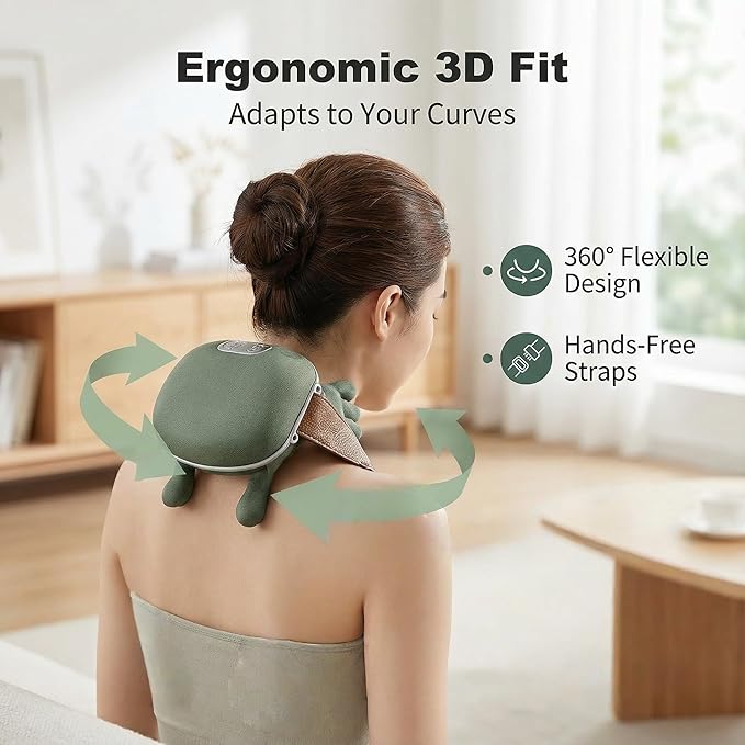 Heated Neck Massager Portable Shiatsu Neck and Back Massager Human Hand-Like Design Deep Massage Pain Relief Muscle Relaxation Electric Neck and Back Massager (Green)