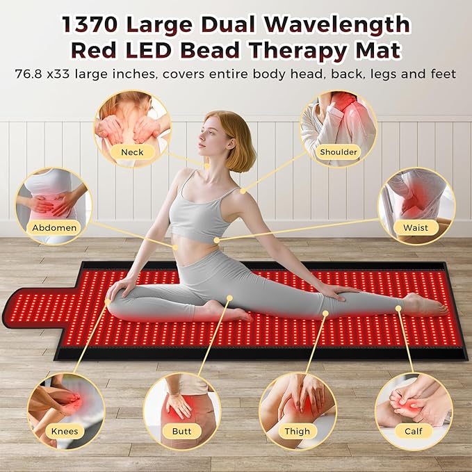 Red Light Therapy Mat 2in1 LEDs (660nm&amp 850nm) Red Light Therapy Blanket Premium Material Adjustable Timer &amp Intensity