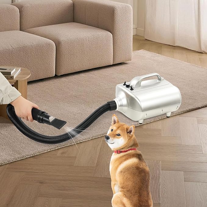 Pet Grooming Hair Dryer Dual Motor Pet Hair Dryer with Adjustable Heat Dog Dryer High Velocity High-Speed Grooming Blower for Dogs &amp Cats Low-Noise Portable for Home Use Silver