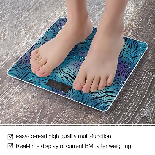 Blue Zebra Print Smart Scale for Body Weight Accurate Bathroom Scale with LED Display Digital Weight Scales Weighing Machine High Precision Scales for Bath Home
